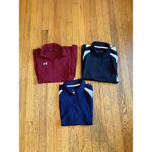 Under Armour Polo Shirts Womens Small Lot of 3 Burgundy Black Navy HeatGear Golf
